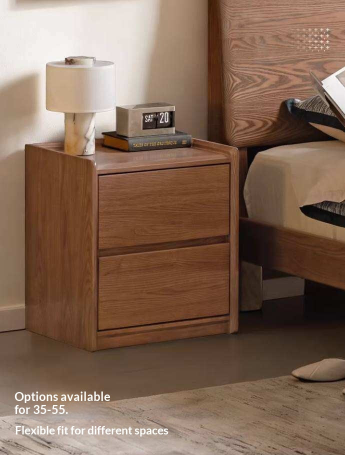 Ash Solid Wood Nightstand with Single Drawer and Open Shelf