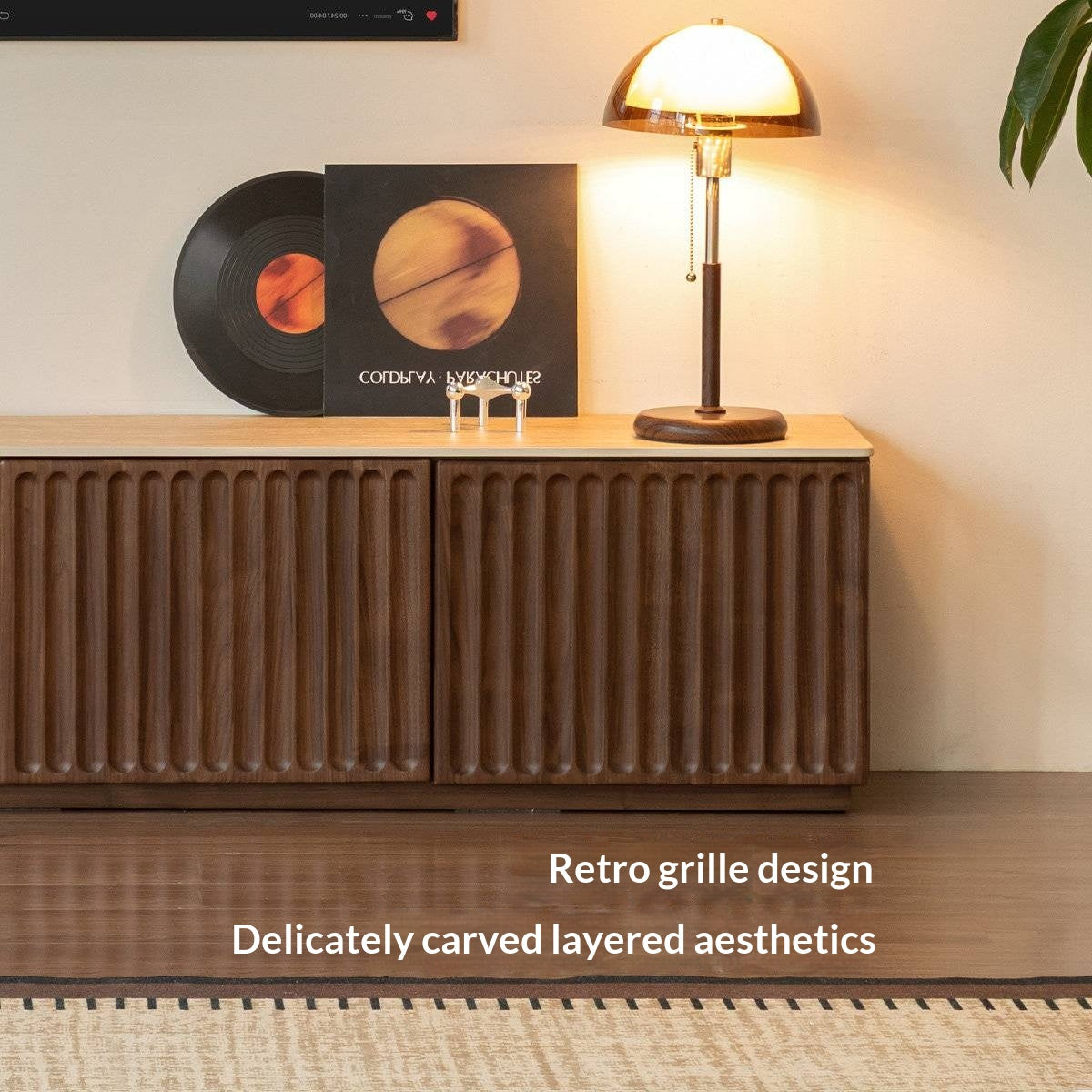 Black Walnut Solid Wood TV Cabinet with Vintage Style Floor-Standing Design