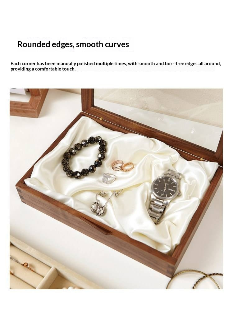 Black Walnut Solid Wood Storage Jewelry Box Transparent Display