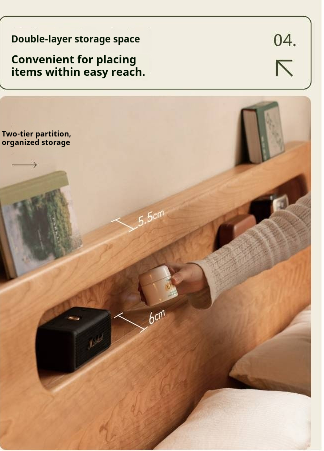 Cherry Solid Wood Retro with Socket Night Light Bed