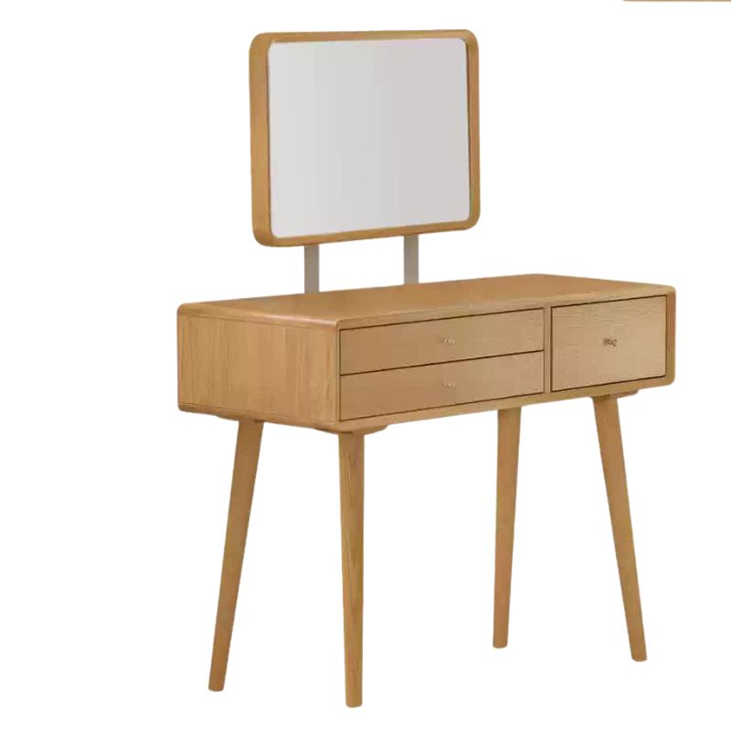 Oak Solid Wood Modern Dressing Table With Mirror.