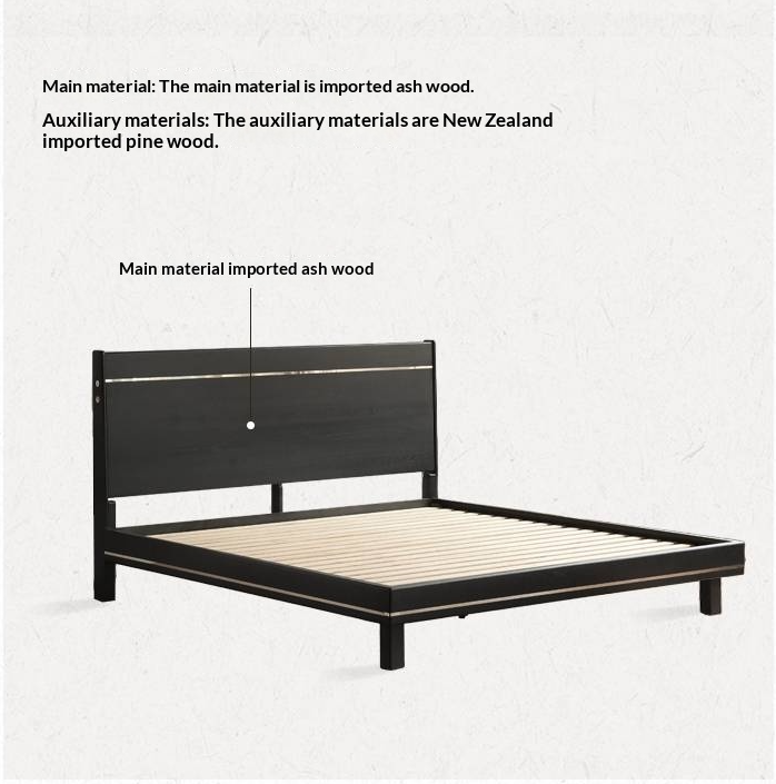 Poplar, Ash Solid Wood Large Board High Headboard Double Household Large Bed