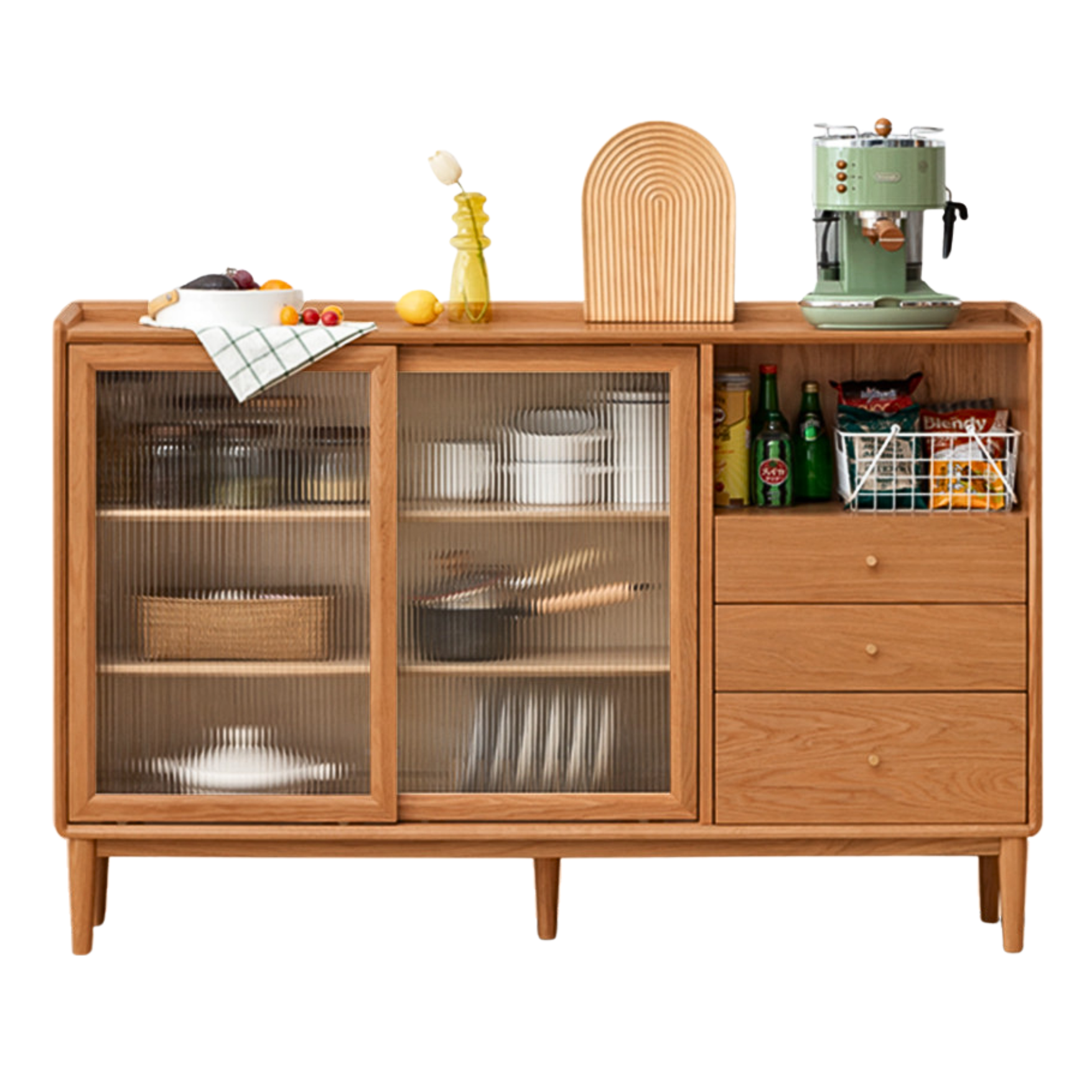 Oak, Ash, Black Walnut, Cherry, Beech Solid Wood, Solid RubberWood Ultra-thin Sideboard Sliding Door