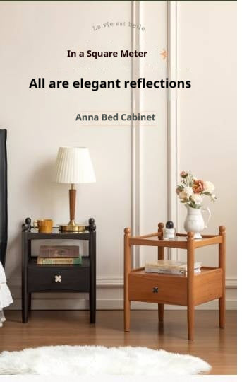 Cherry, Oak Solid Wood French Retro Nightstand.