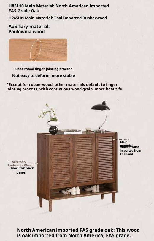 Oak Solid Wood, Rubberwood Solid Shoe Cabinet Entryway Storage Organizer Large Capacity