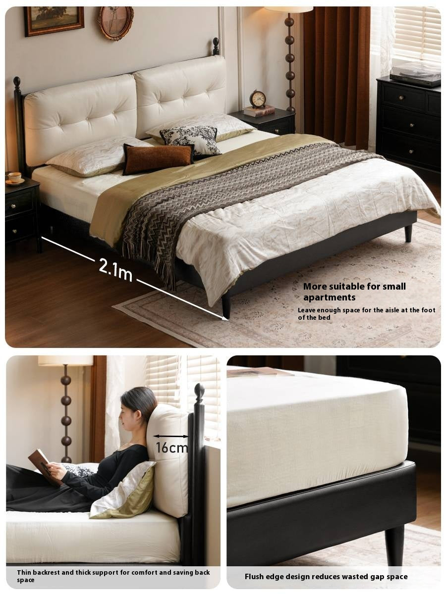 Genuine Leather Soft Bed French Retro Style