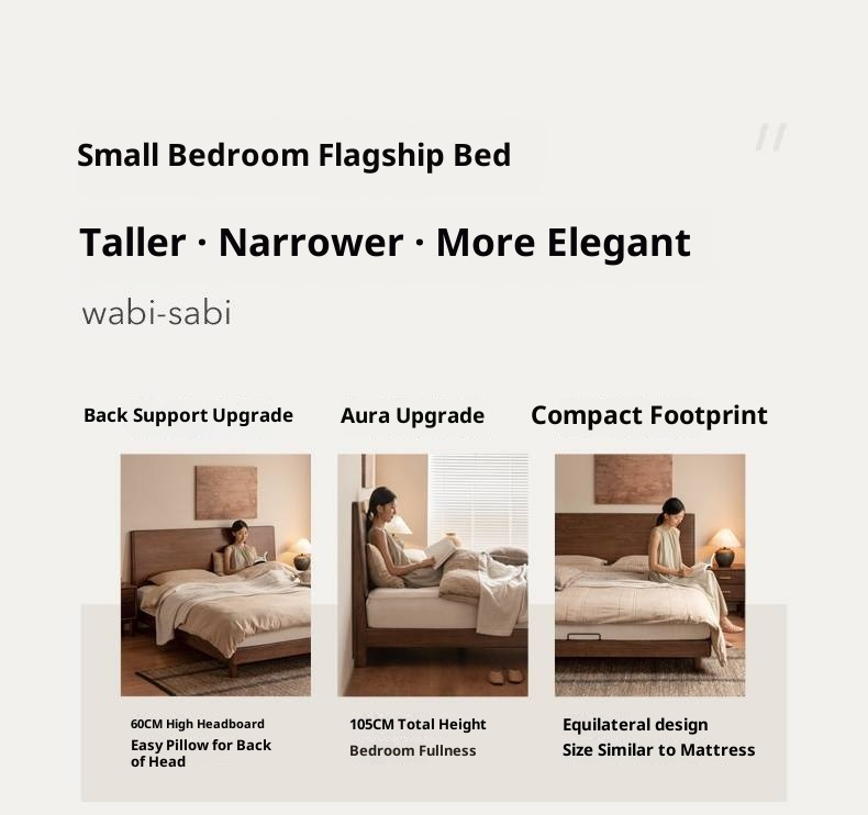 Black Walnut Solid Wood Modern Minimalist Large Bed