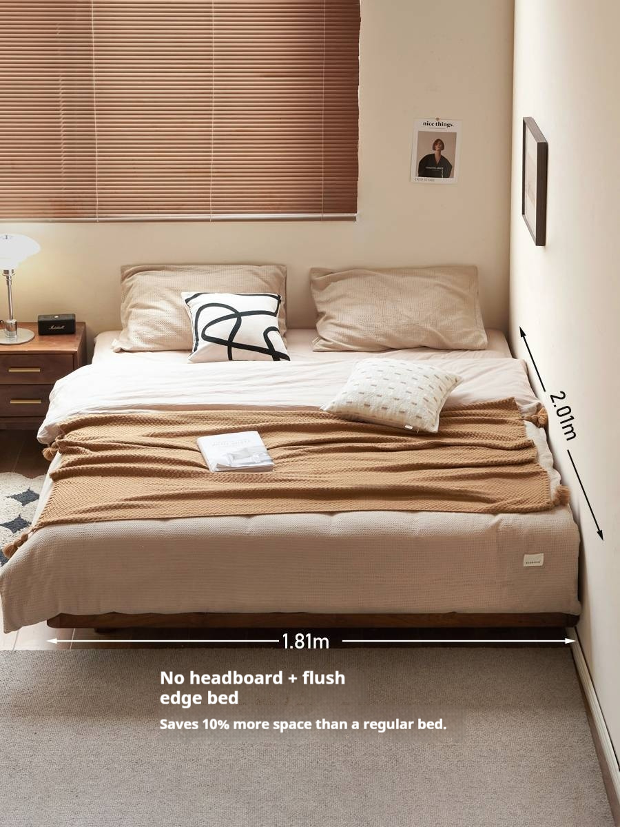 Black Walnut Solid Wood Platform Bed, Headboard-Free Bed