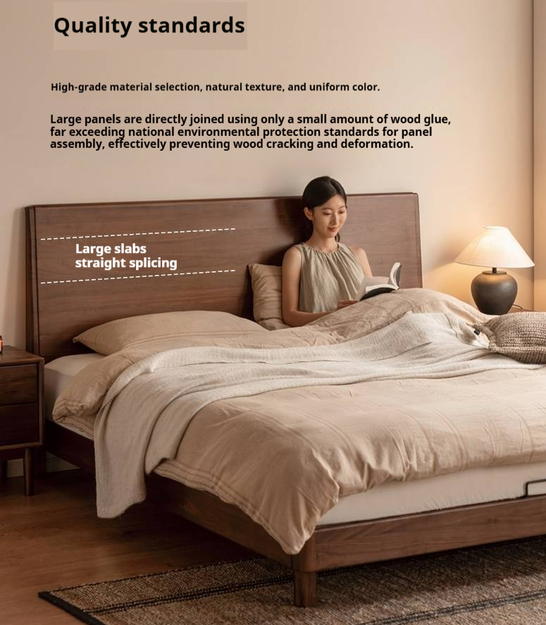 Black Walnut Solid Wood Modern Minimalist Large Bed