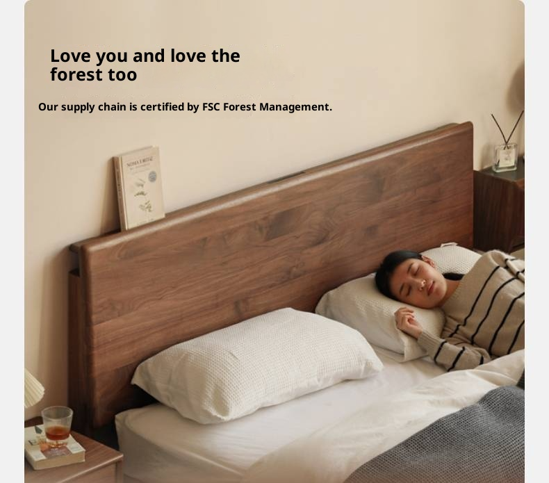 Black Walnut Solid Wood Suspended Modern Simple Bed