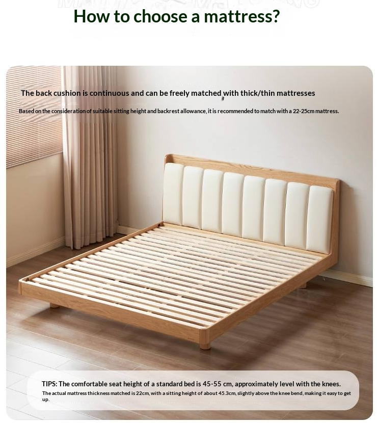 Oak Solid Wood Suspended Bed with Soft Backrest – Piano Key Design