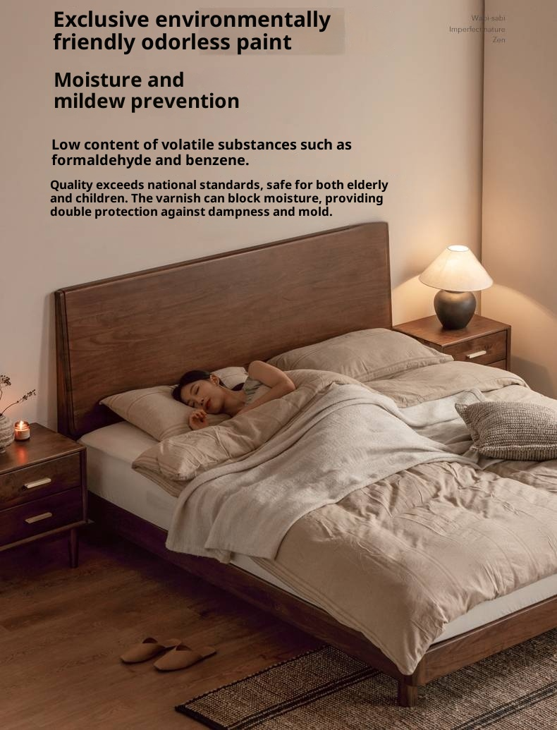 Black Walnut Solid Wood Modern Minimalist Large Bed