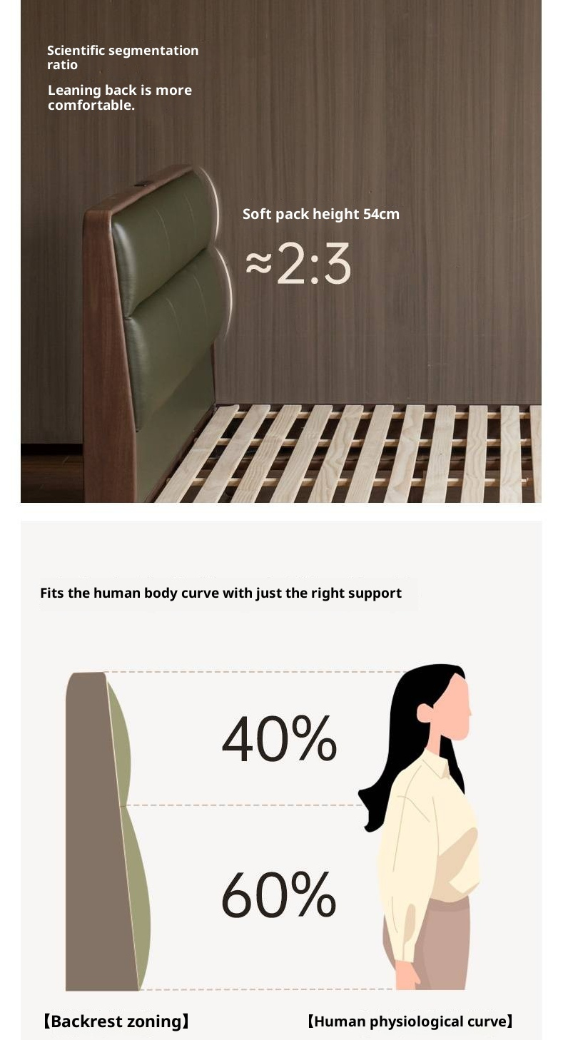 Black Walnut, Teak Solid Wood Luxury Genuine Leather Bed