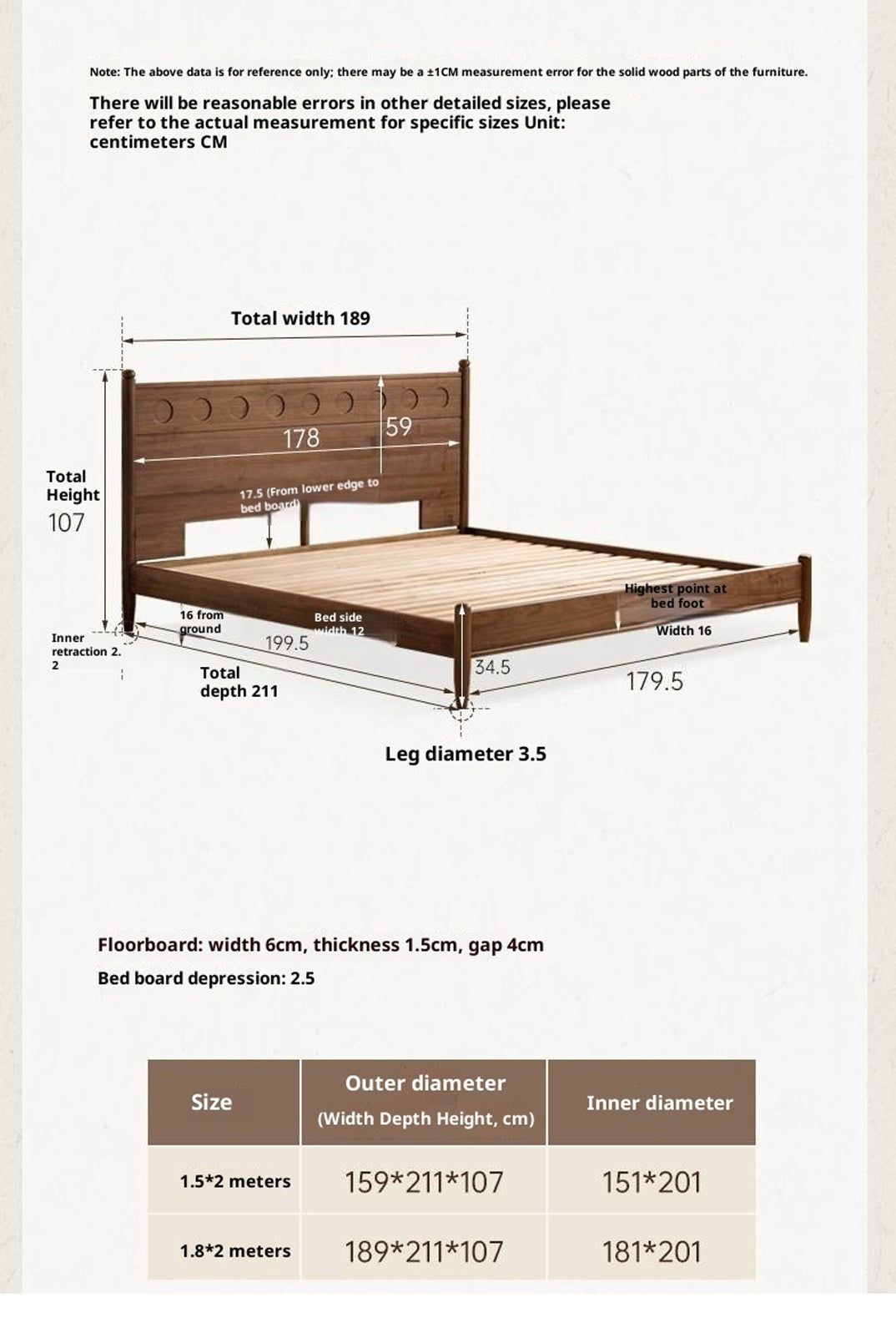 Black Walnut Solid Wood Bed with Carved Polka Dot Headboard