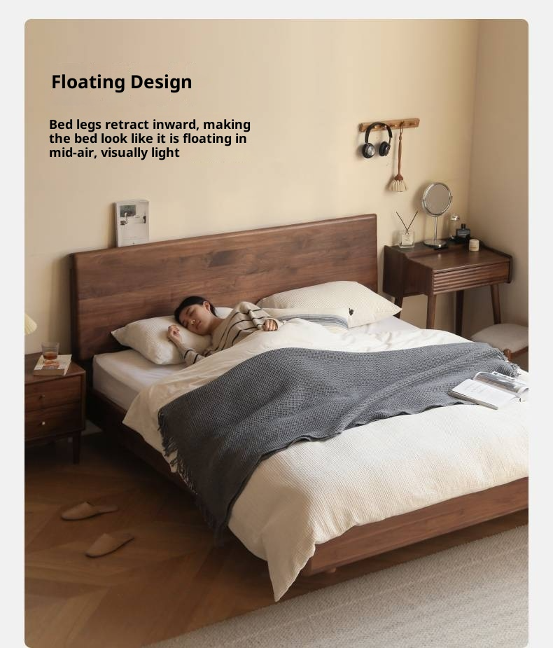 Black Walnut Solid Wood Suspended Modern Simple Bed