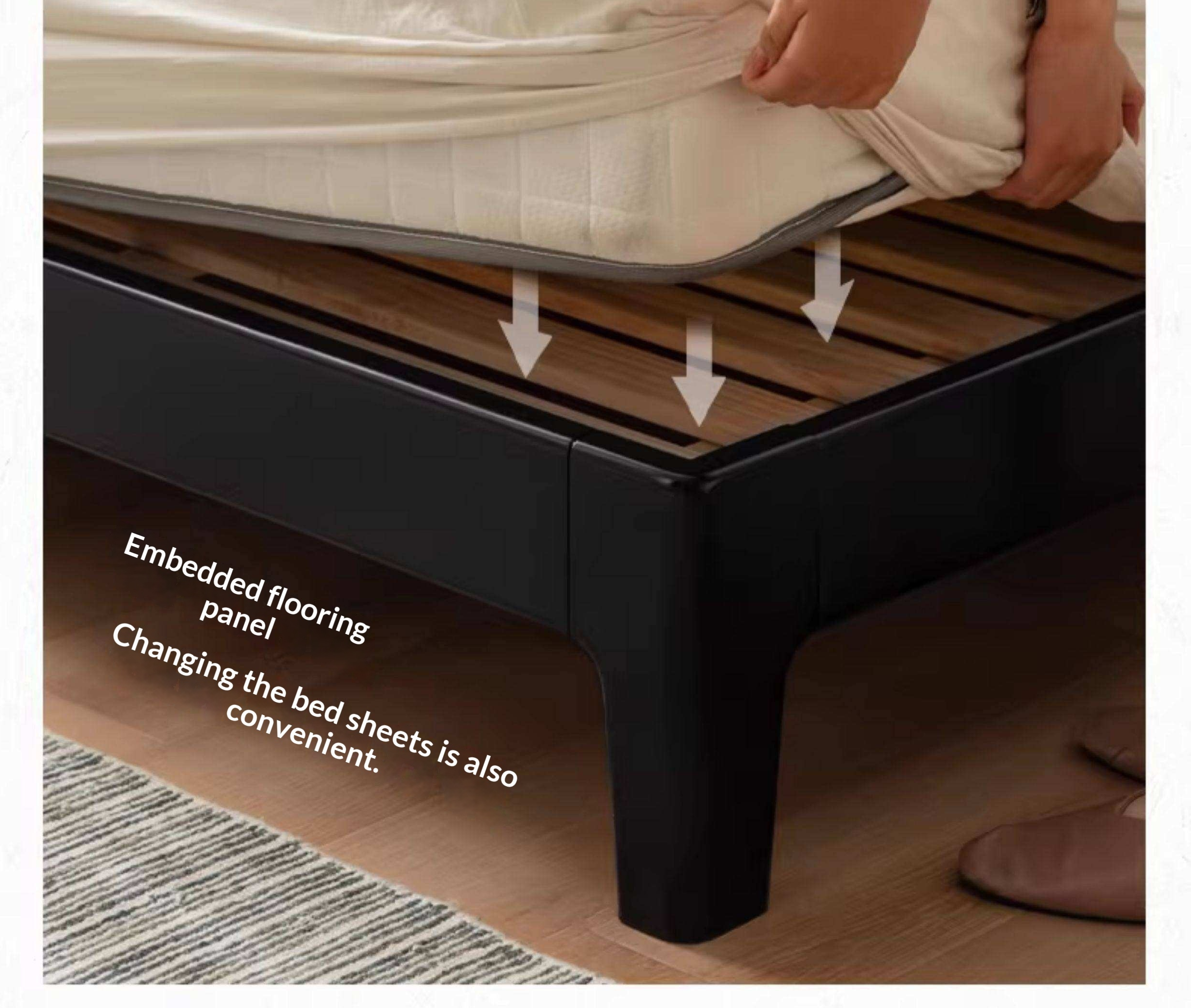 Rubberwood Solid Wood Genuine leather, Fabrics Simple Soft Double Bed