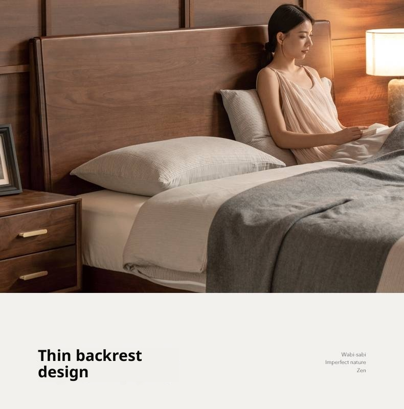 Black Walnut Solid Wood Modern Minimalist Large Bed