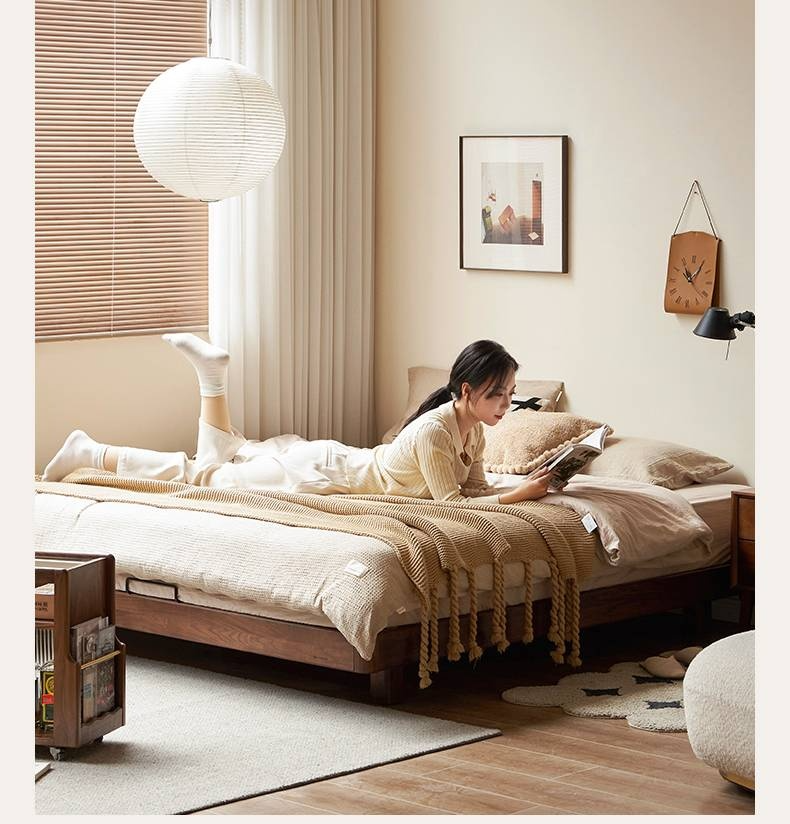 Black Walnut Solid Wood Platform Bed, Headboard-Free Bed