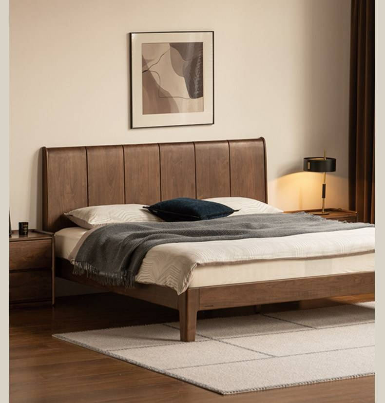 Black Walnut Solid Wood Bed — Italian Light Luxury Style