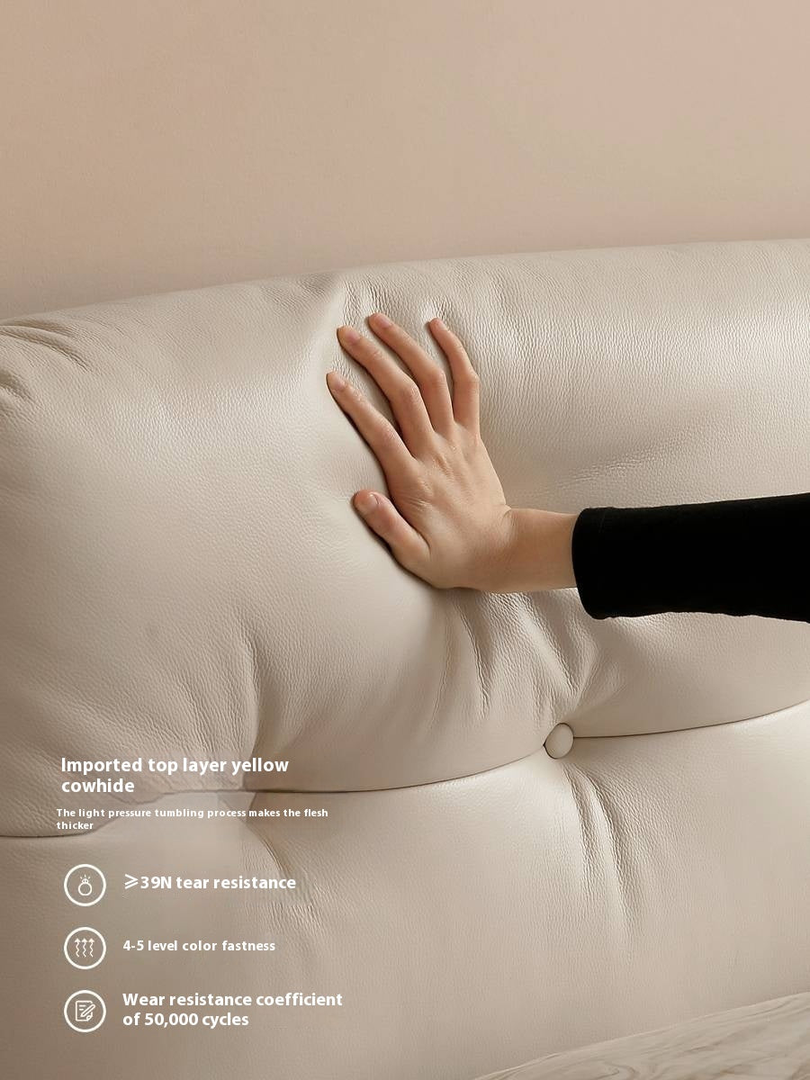 Genuine Leather Soft Bed French Retro Style