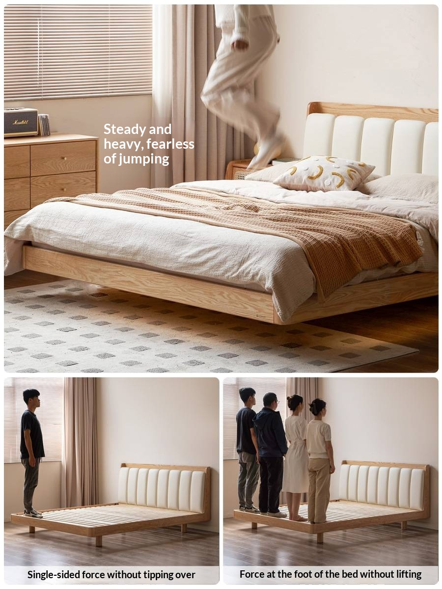 Oak Solid Wood Suspended Bed with Soft Backrest – Piano Key Design