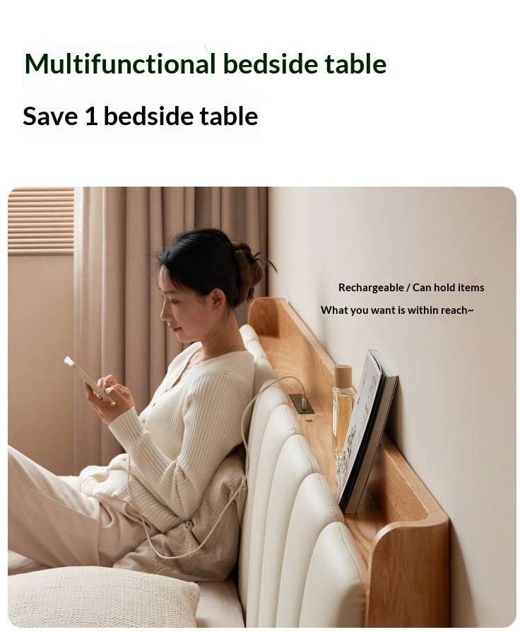 Oak Solid Wood Suspended Bed with Soft Backrest – Piano Key Design