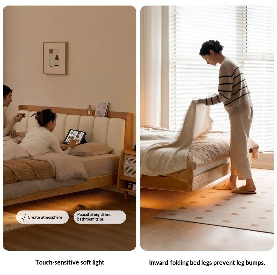 Oak Solid Wood Suspended Bed with Soft Backrest – Piano Key Design