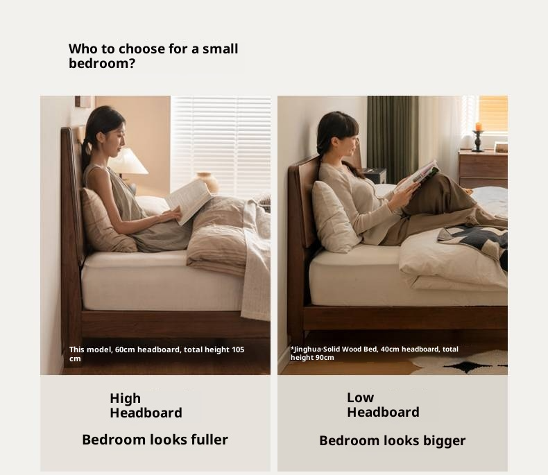 Black Walnut Solid Wood Modern Minimalist Large Bed