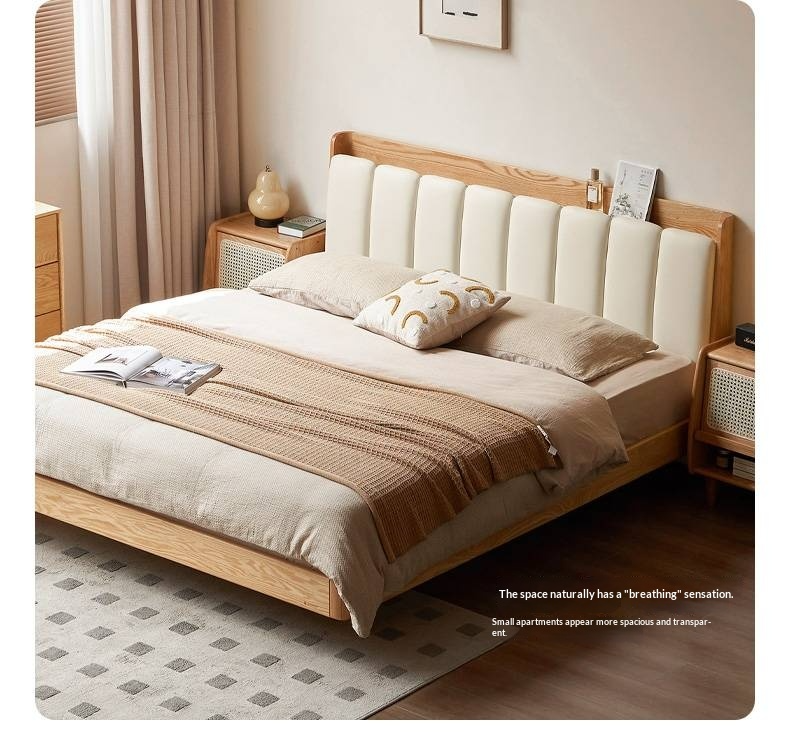 Oak Solid Wood Suspended Bed with Soft Backrest – Piano Key Design