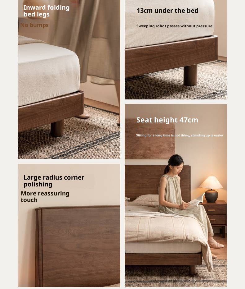 Black Walnut Solid Wood Modern Minimalist Large Bed