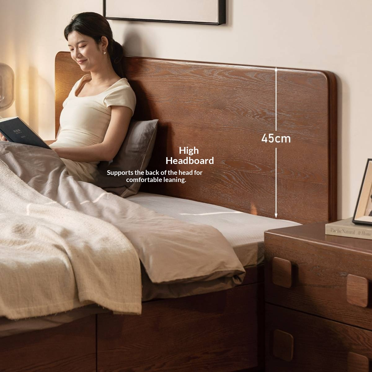 Oak Solid Wood Box Bed, Platform Box Bed, Headboard-Free Bed – Modern Minimalist Style