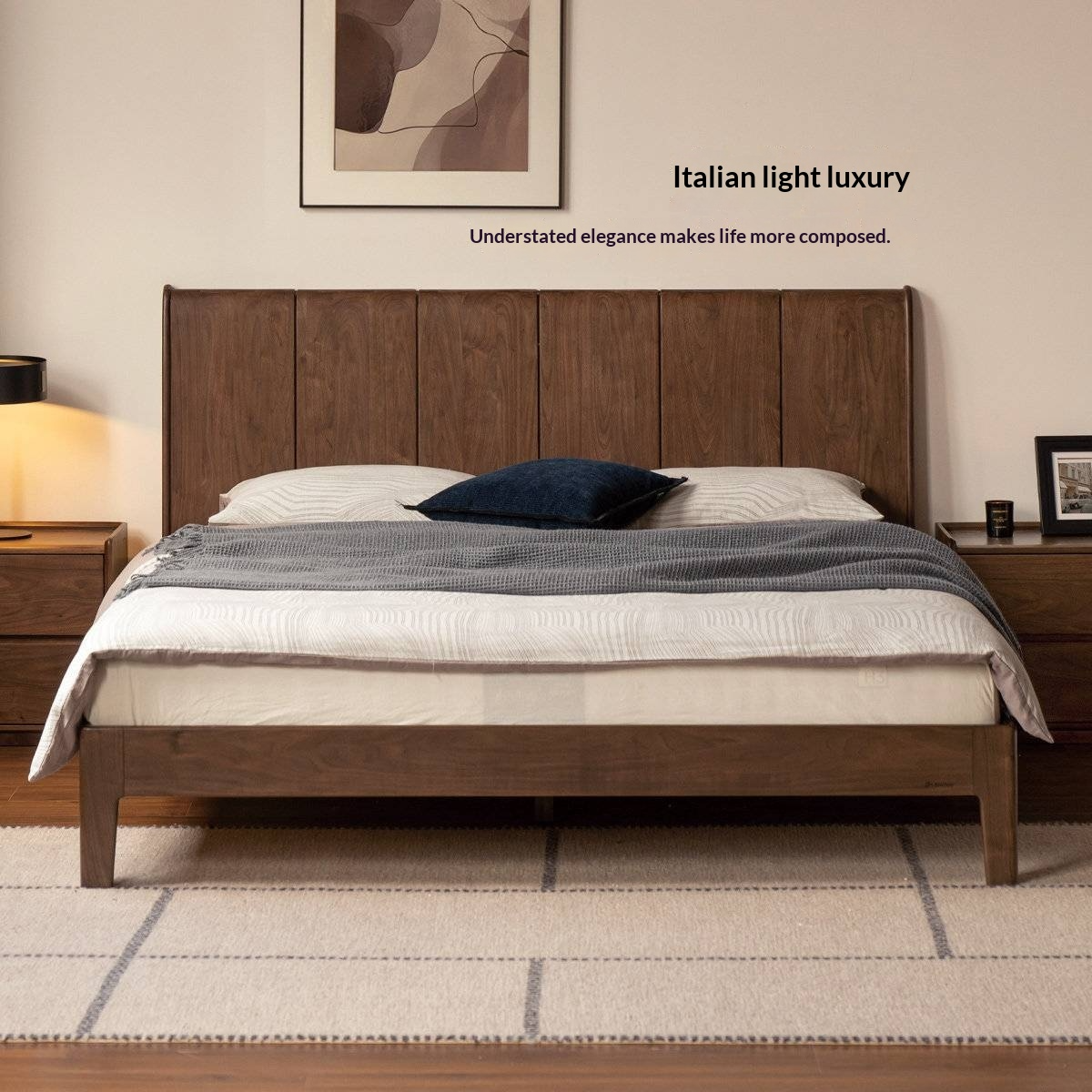 Black Walnut Solid Wood Bed — Italian Light Luxury Style