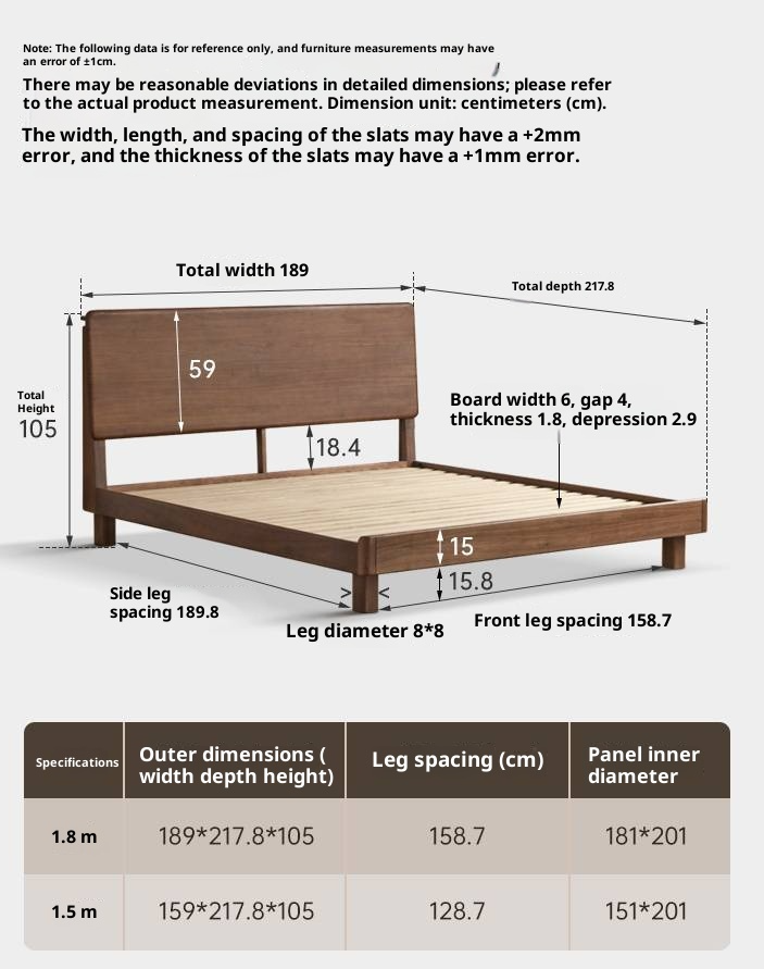 Black Walnut, Teak Solid Wood Bed with High Headboard