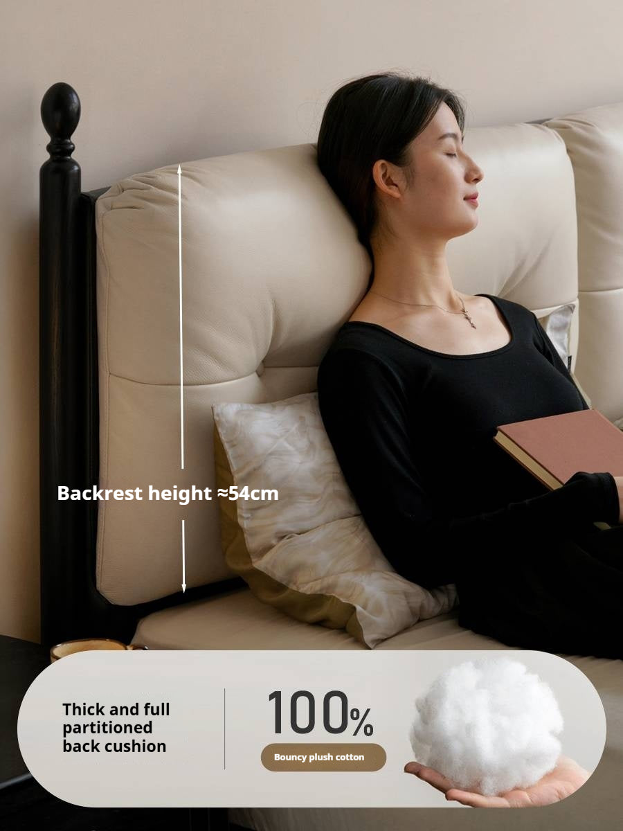 Genuine Leather Soft Bed French Retro Style