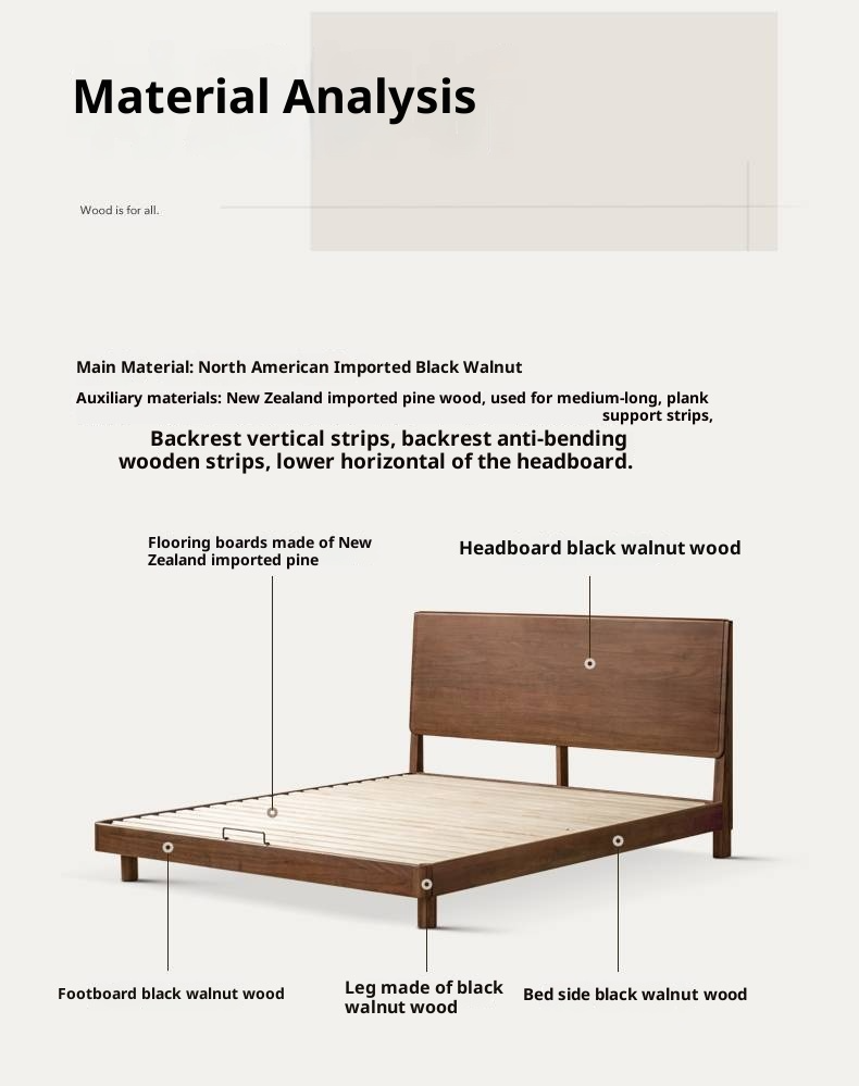 Black Walnut Solid Wood Modern Minimalist Large Bed