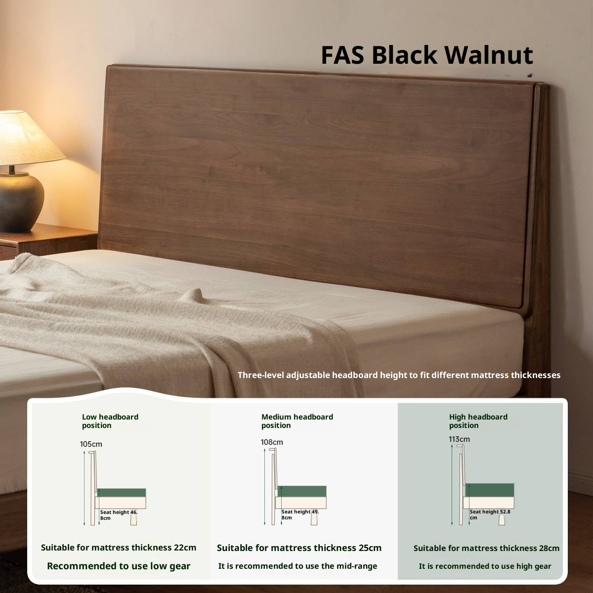 Black Walnut Solid Wood Modern Minimalist Large Bed