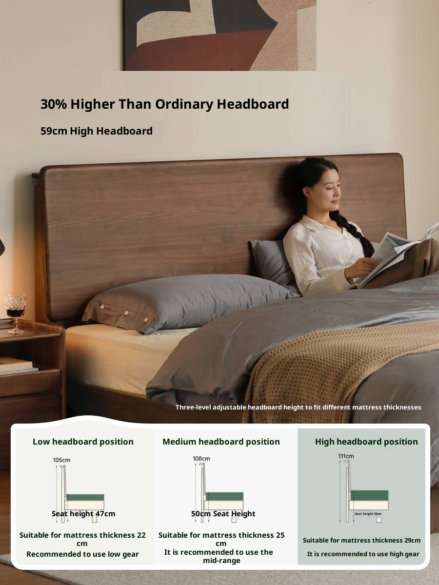 Black Walnut, Sandalwood,Oak Bed with High Headboard