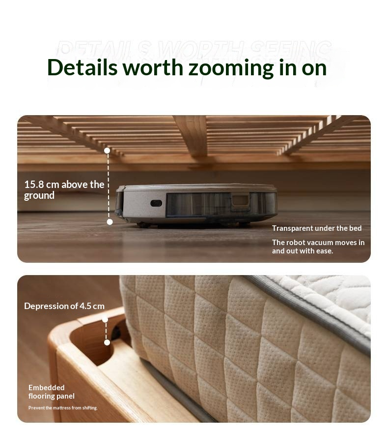 Oak Solid Wood Suspended Bed with Soft Backrest – Piano Key Design