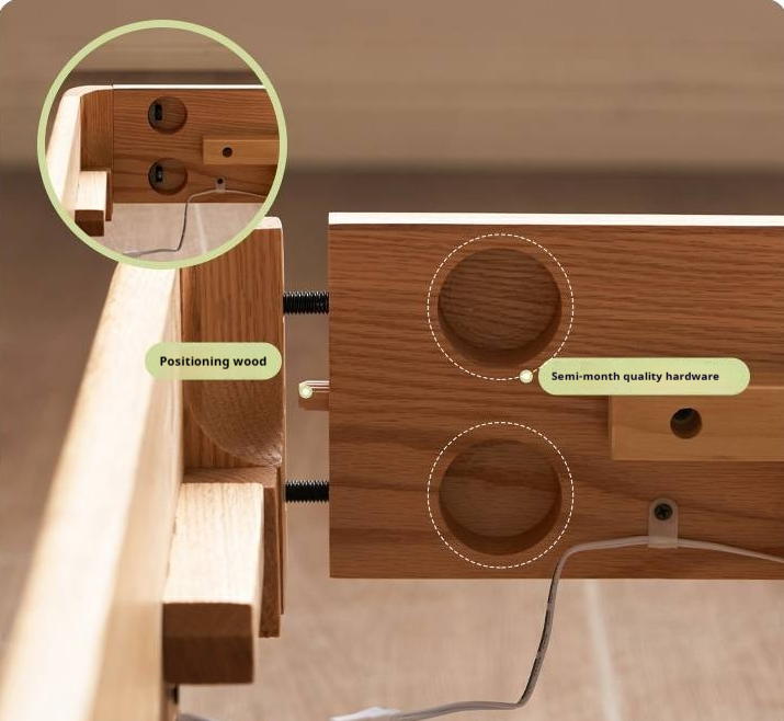 Oak Solid Wood Suspended Bed with Soft Backrest – Piano Key Design