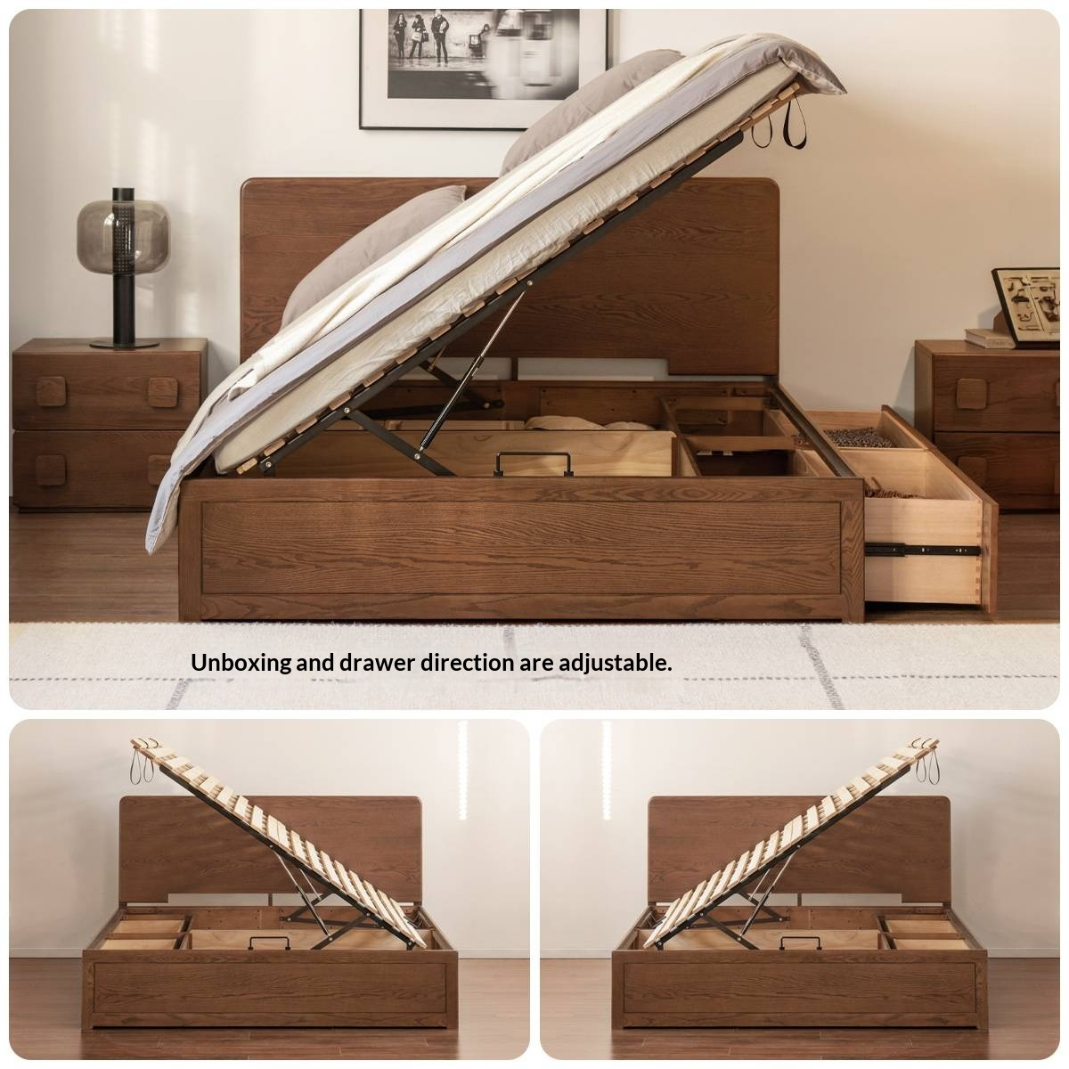 Oak Solid Wood Box Bed, Platform Box Bed, Headboard-Free Bed – Modern Minimalist Style