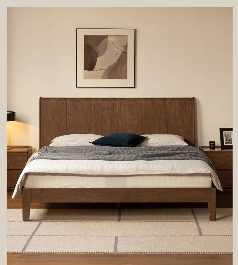 Black Walnut Solid Wood Bed — Italian Light Luxury Style