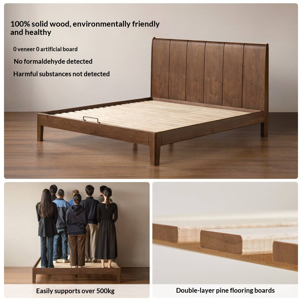 Black Walnut Solid Wood Bed — Italian Light Luxury Style