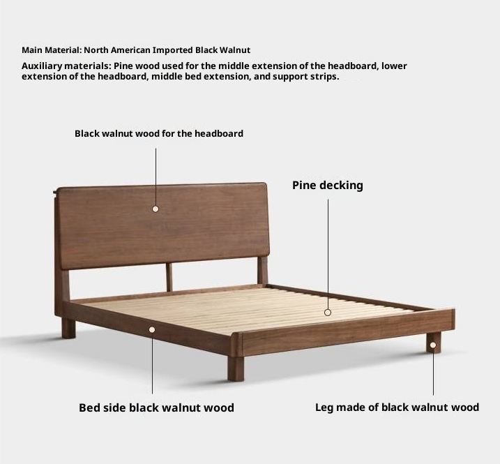 Black Walnut, Sandalwood,Oak Bed with High Headboard