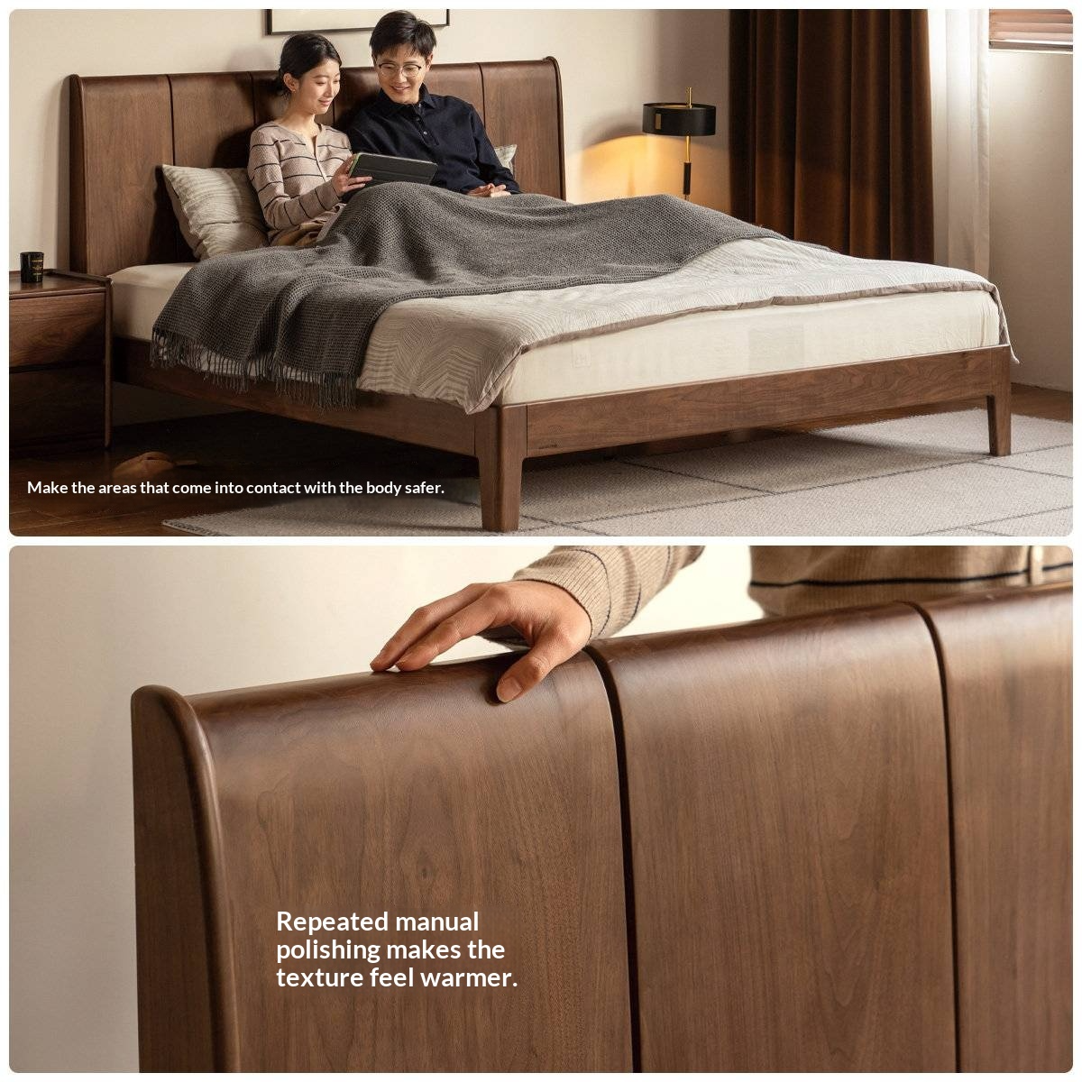 Black Walnut Solid Wood Bed — Italian Light Luxury Style