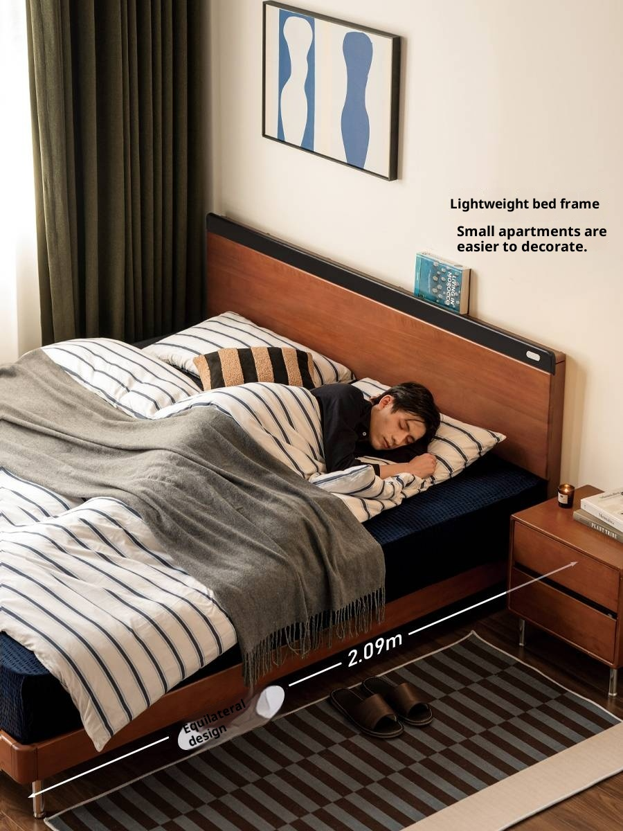 Poplar Solid Wood Mid-Century Modern Platform Bed with Flat Panel Headboard