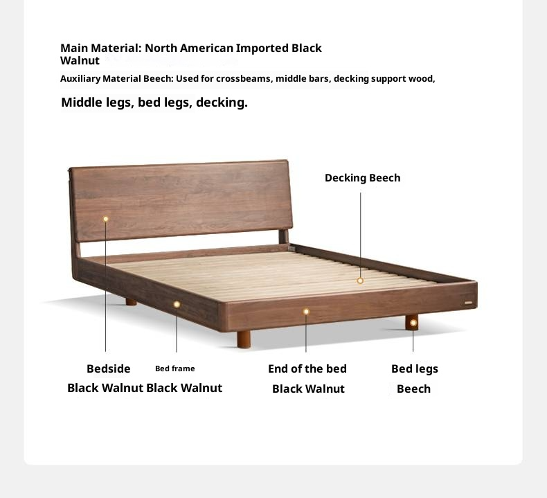 Black Walnut Solid Wood Suspended Modern Simple Bed
