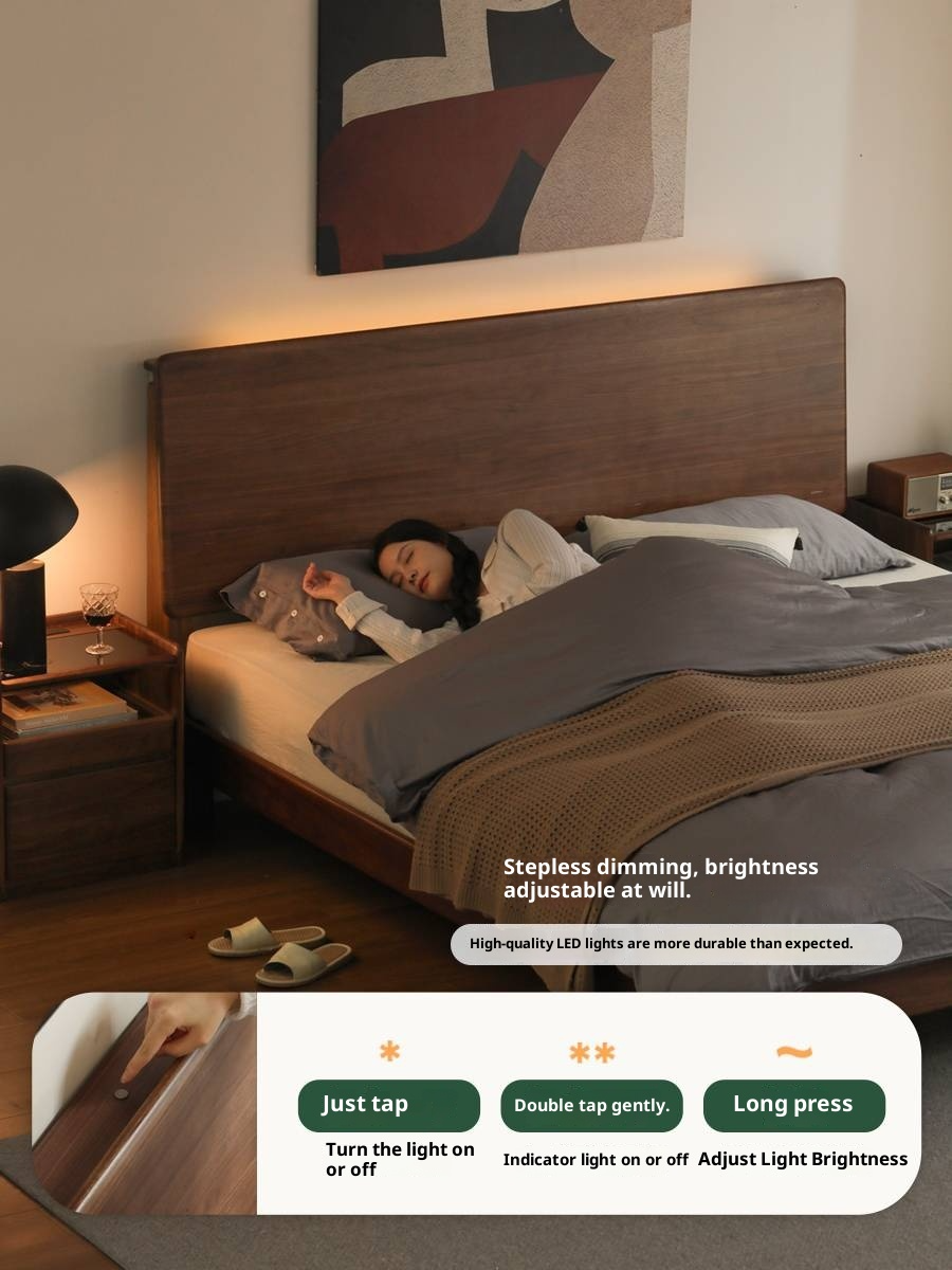 Black Walnut, Teak Solid Wood Bed with High Headboard