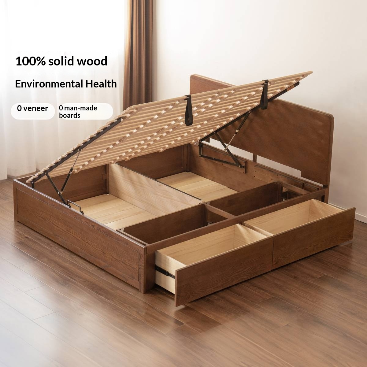Oak Solid Wood Box Bed, Platform Box Bed, Headboard-Free Bed – Modern Minimalist Style