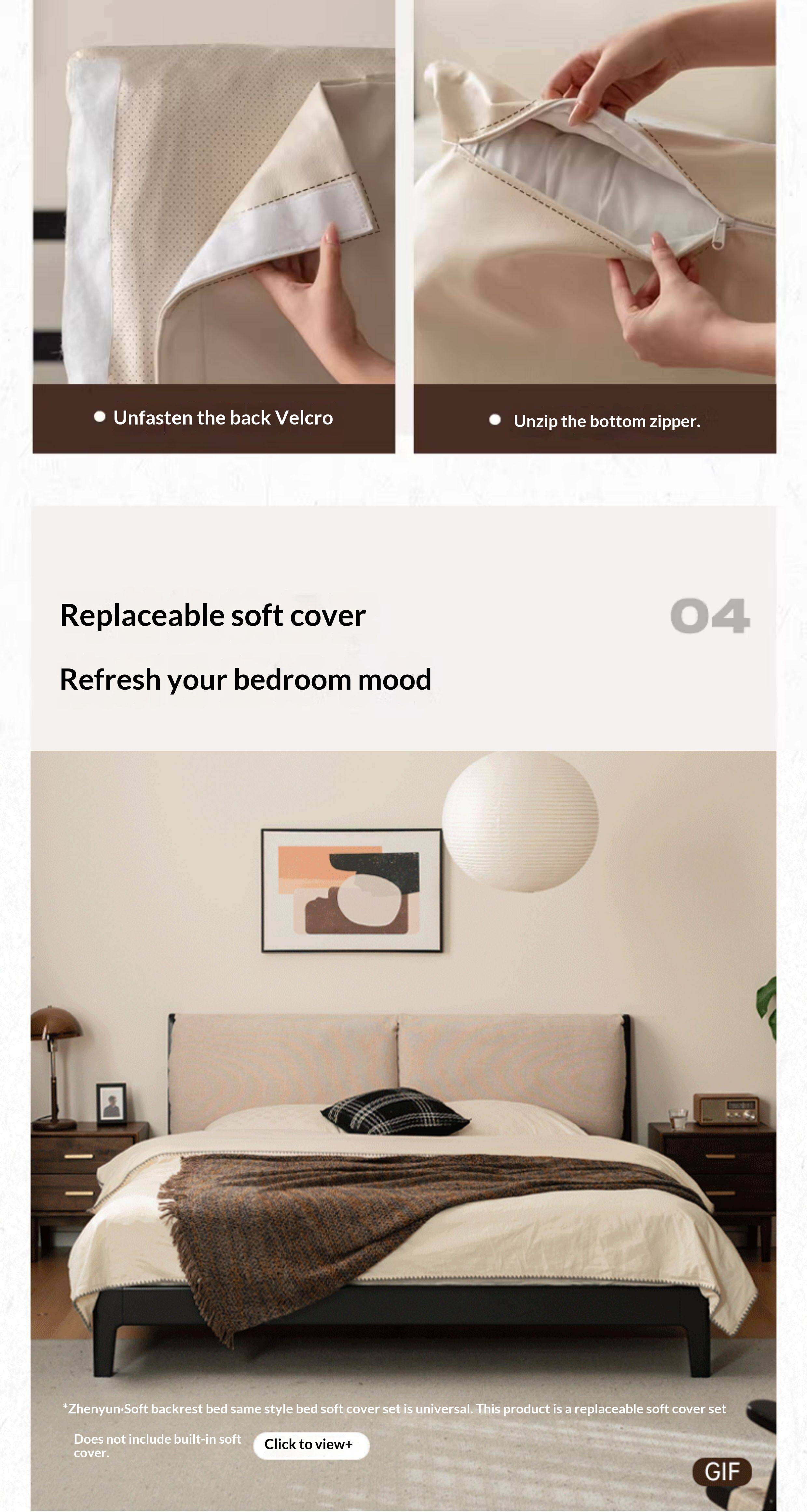 Rubberwood Solid Wood Genuine leather, Fabrics Simple Soft Double Bed