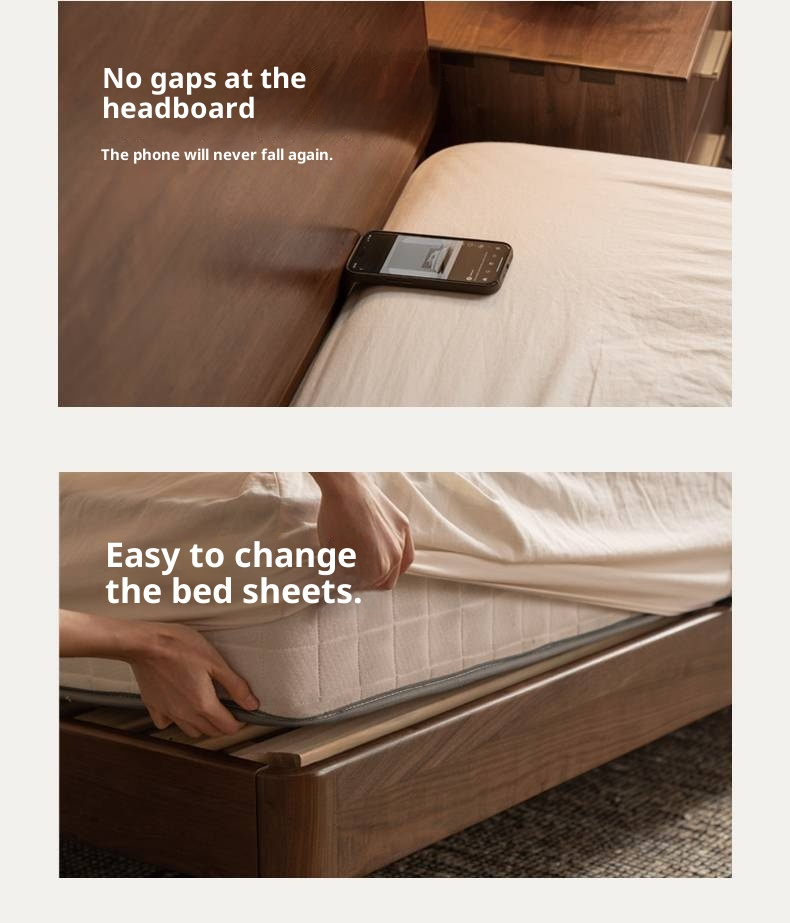 Black Walnut Solid Wood Modern Minimalist Large Bed